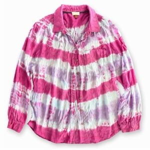 Pilcro Anthropologie Pink Tie Dye Button Down Blouse Small Boho